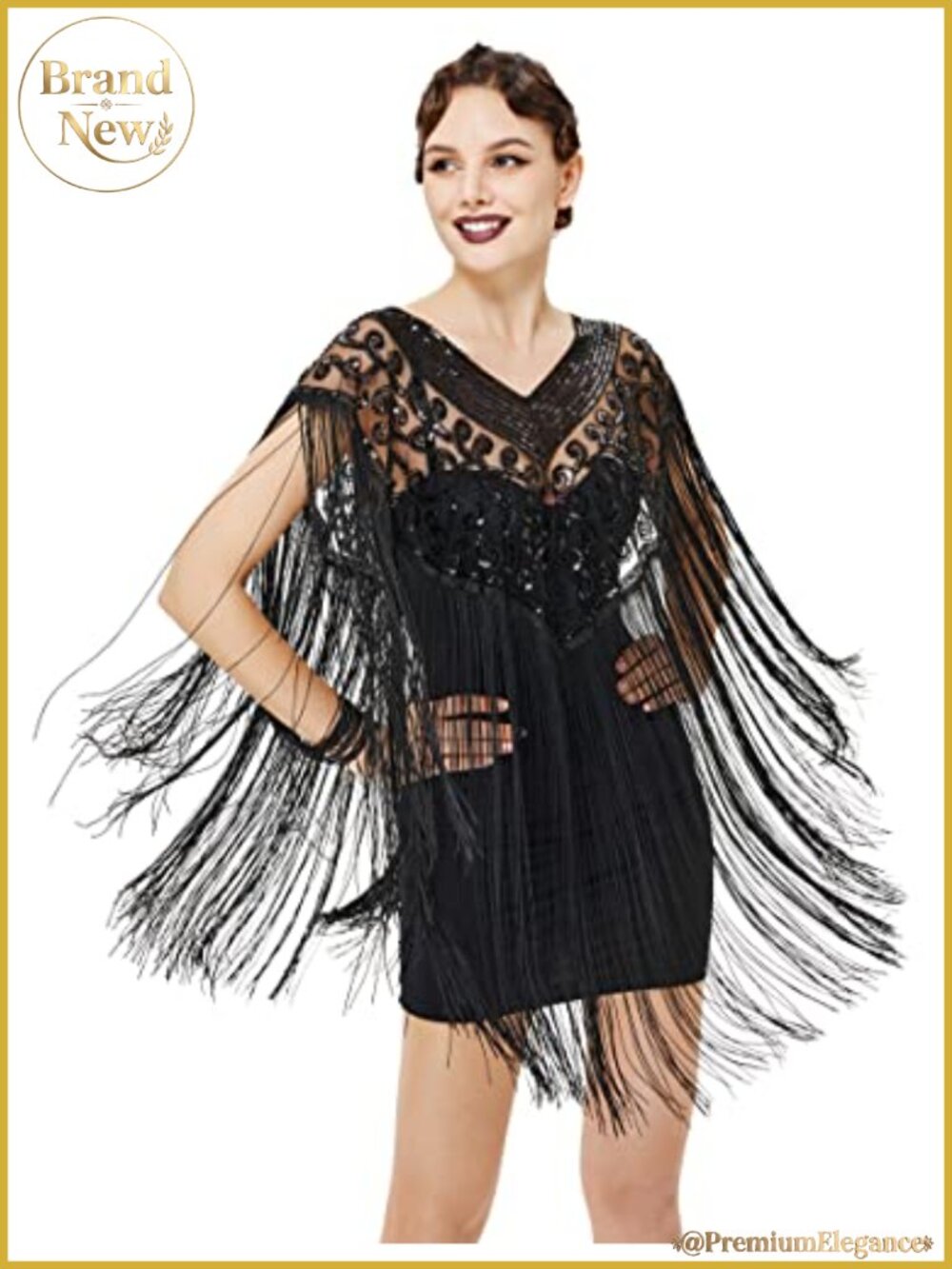 1920s Shawl Wrap Long Fringed Evening Cape Sequin Beaded Cover Up
